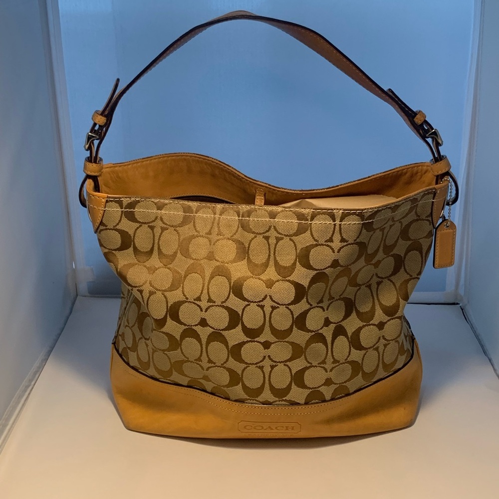 Coach Signature Tan and Brown Shoulder Bag